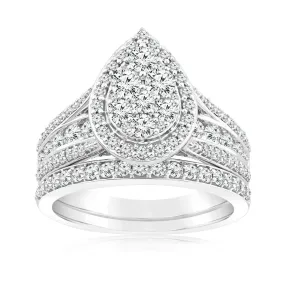 1.40 Carat Diamond Pear Shape Bridal Set in 10ct White Gold