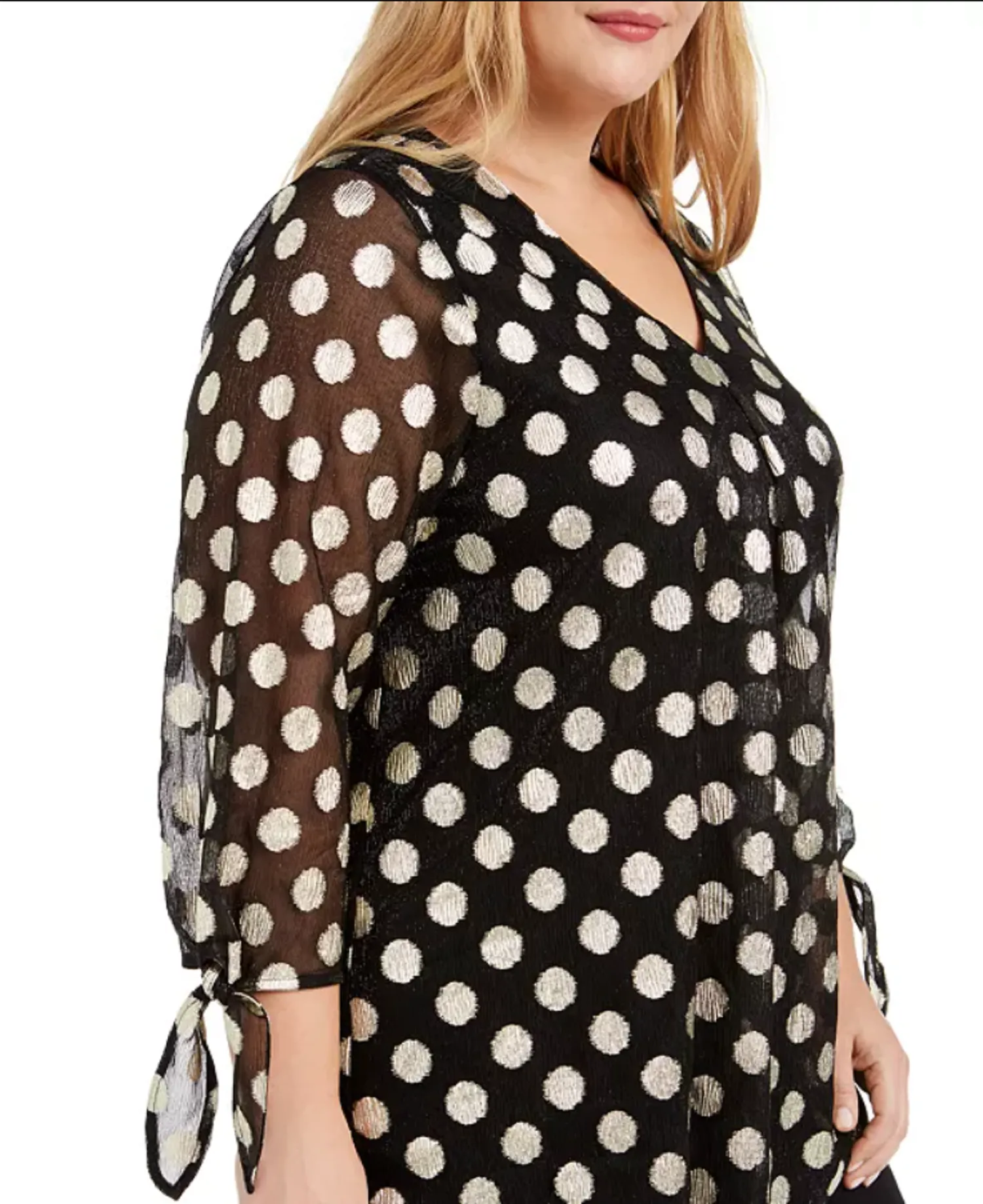 Alfani Plus Women's Metallic-Dot Sheer-Sleeve Top, Gold Dot Lure, 0X