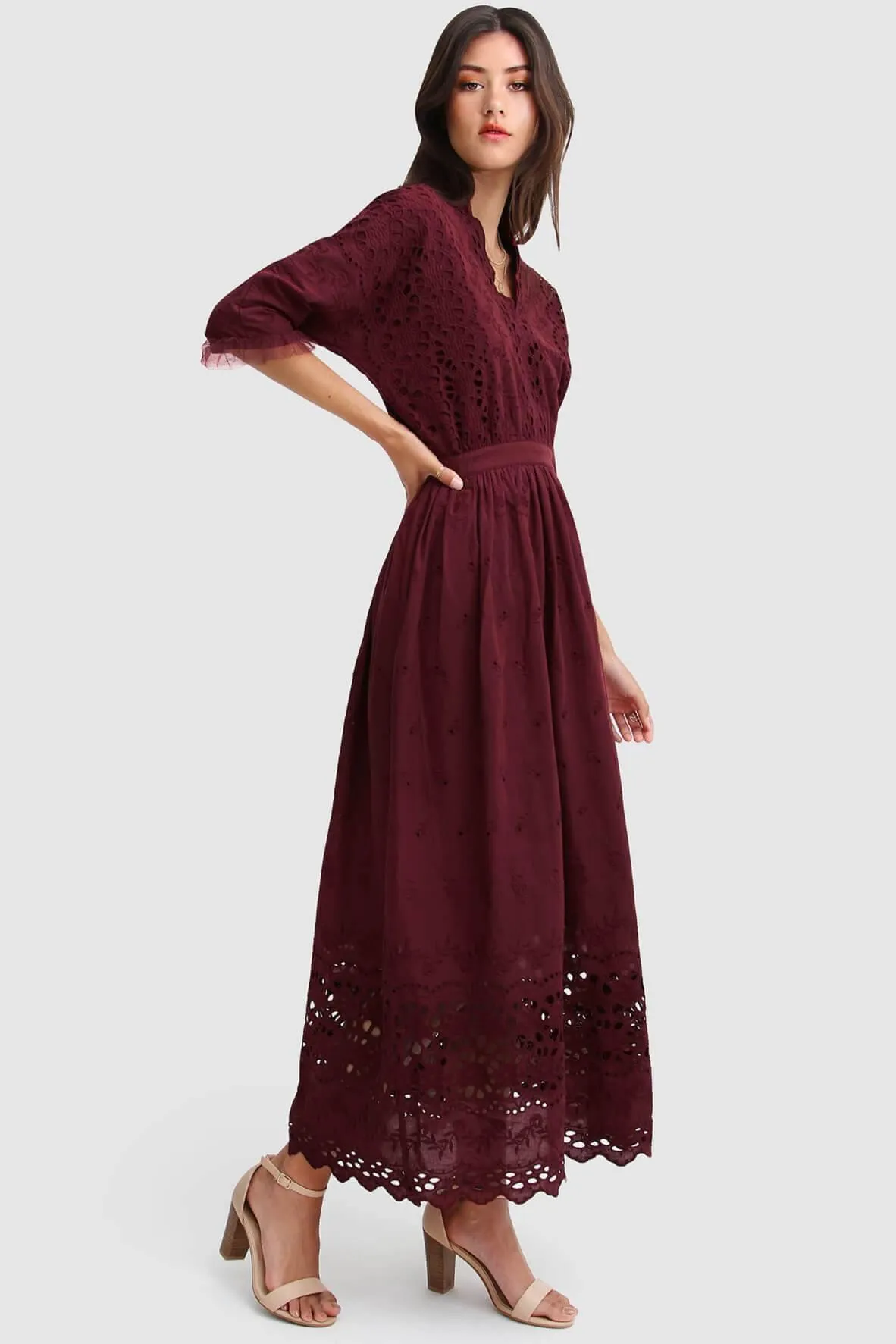 All Eyes On You Midi Dress in Burgundy