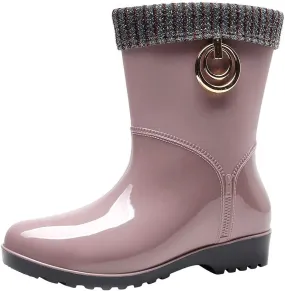 AMDBEL Ankle Rain Boots for Women Waterproof, Rain Boots Women Wide Calf, Women Rain Boots Black Waterproof Mid Calf Lightweight Cute Booties Fashion Out Work Comfortable Garden Shoes