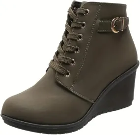 AMDBEL Boots for Women Ankle Booties, Women's Ankle Boots Square Heel Lace Up Short Boots Winter Wedge Booties Shoes