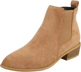Ankle Boots for Women, Fashion Pointed Toe Chunky Block Heels Faux Stacked Low Heel Dressy Side Zipper Booties Shoes