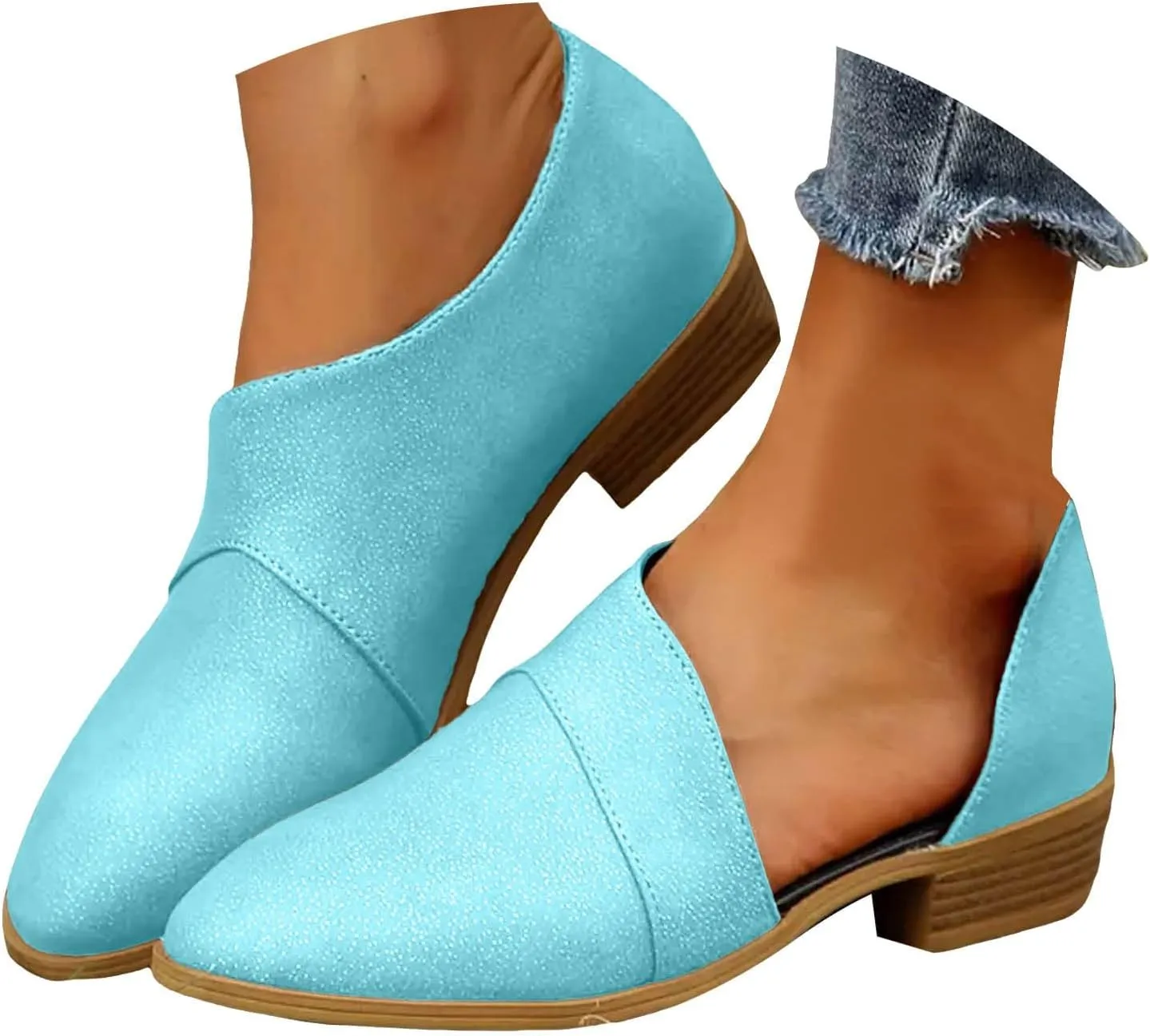 Ankle Boots for Women Women's Chelsea Fashion Cut Out Low Heel Chunky Stacked Shoes Casual Retro Western Booties Pointed Toe