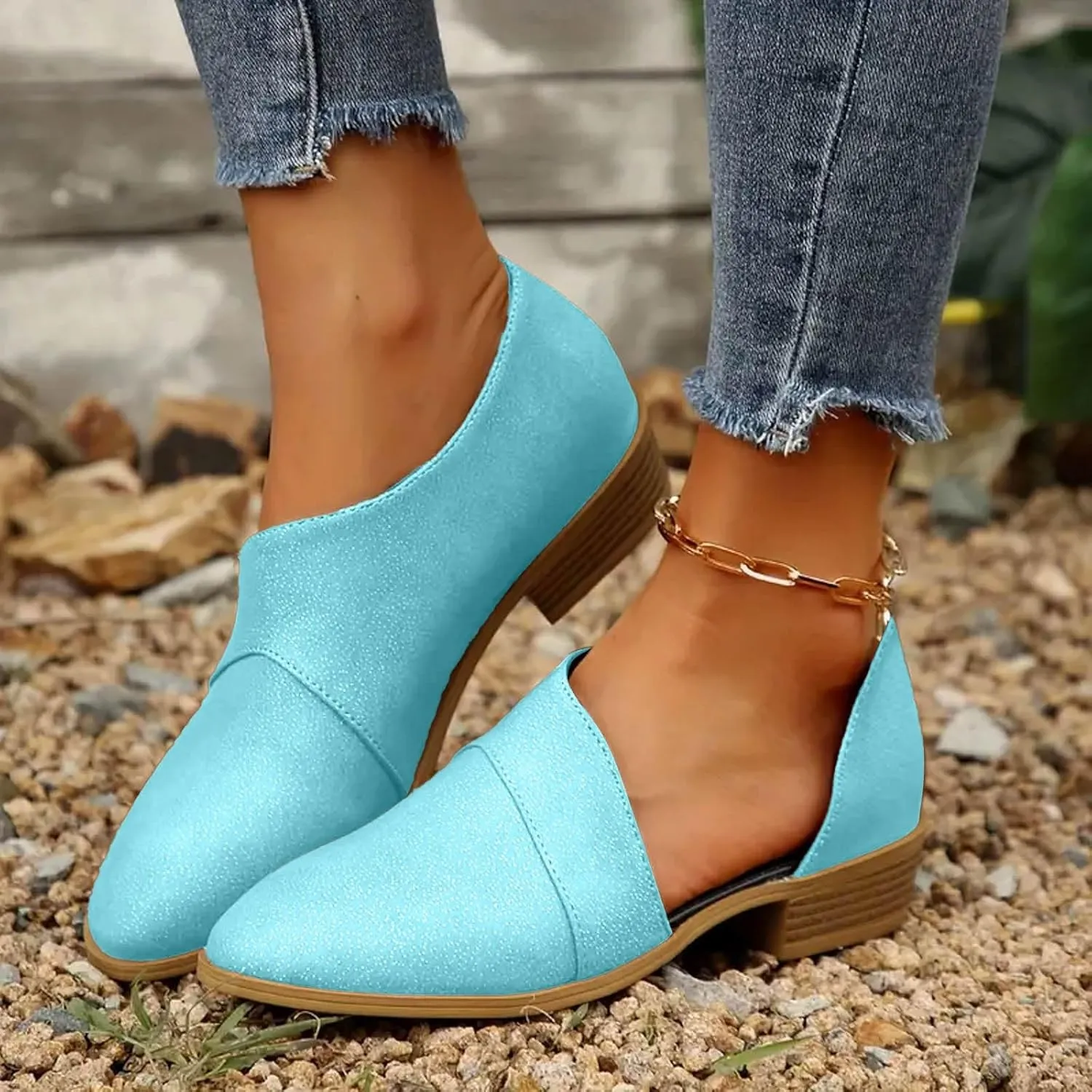 Ankle Boots for Women Women's Chelsea Fashion Cut Out Low Heel Chunky Stacked Shoes Casual Retro Western Booties Pointed Toe