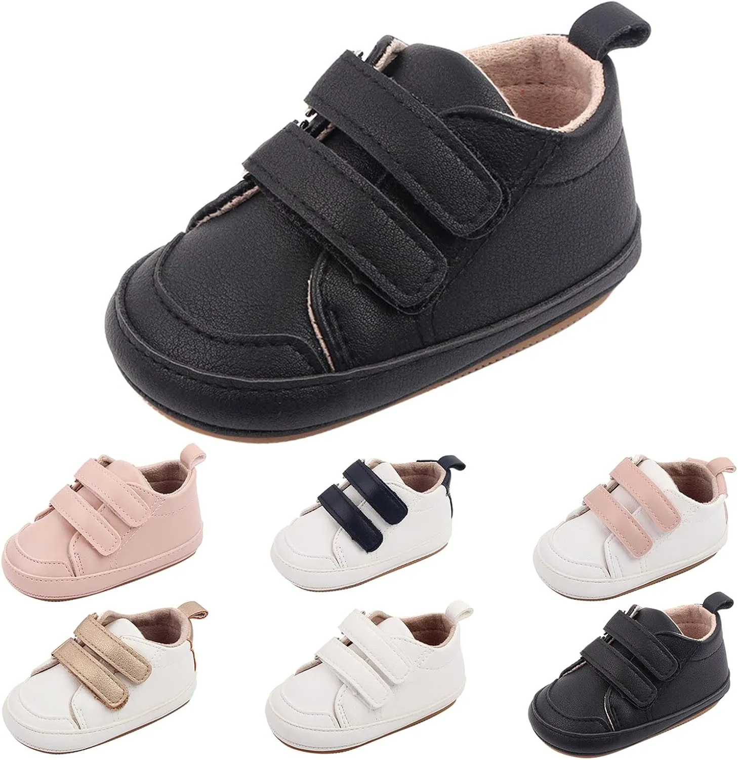 Baby High Ankle Hook & Loop Sneakers Anti-Slip Sole PU Leather Infant Newborn First Walking Crib Canvas Shoes