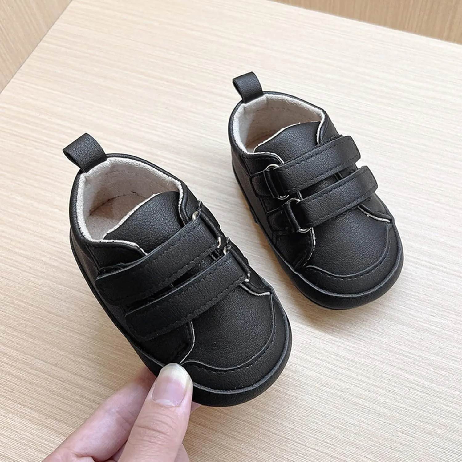 Baby High Ankle Hook & Loop Sneakers Anti-Slip Sole PU Leather Infant Newborn First Walking Crib Canvas Shoes