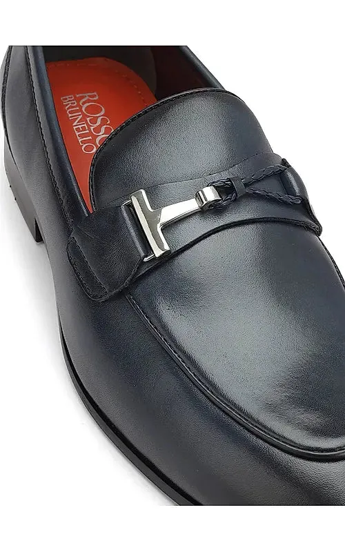 Blue Braided Leather Loafers