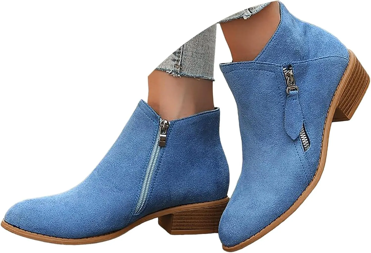 Cathalem Ankle Boots for Women Vintage Slip on Round Toe Side Zipper Chunky Block Mid Heel Booties Outdoor Ladies Shoes