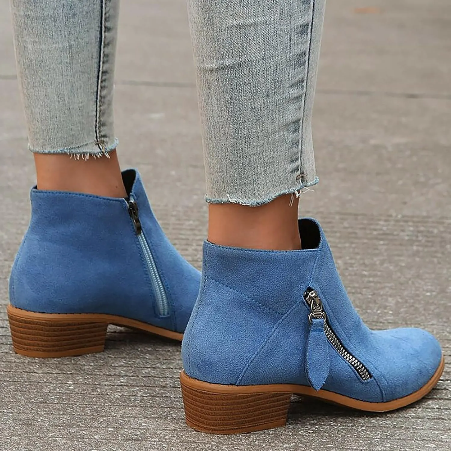 Cathalem Ankle Boots for Women Vintage Slip on Round Toe Side Zipper Chunky Block Mid Heel Booties Outdoor Ladies Shoes