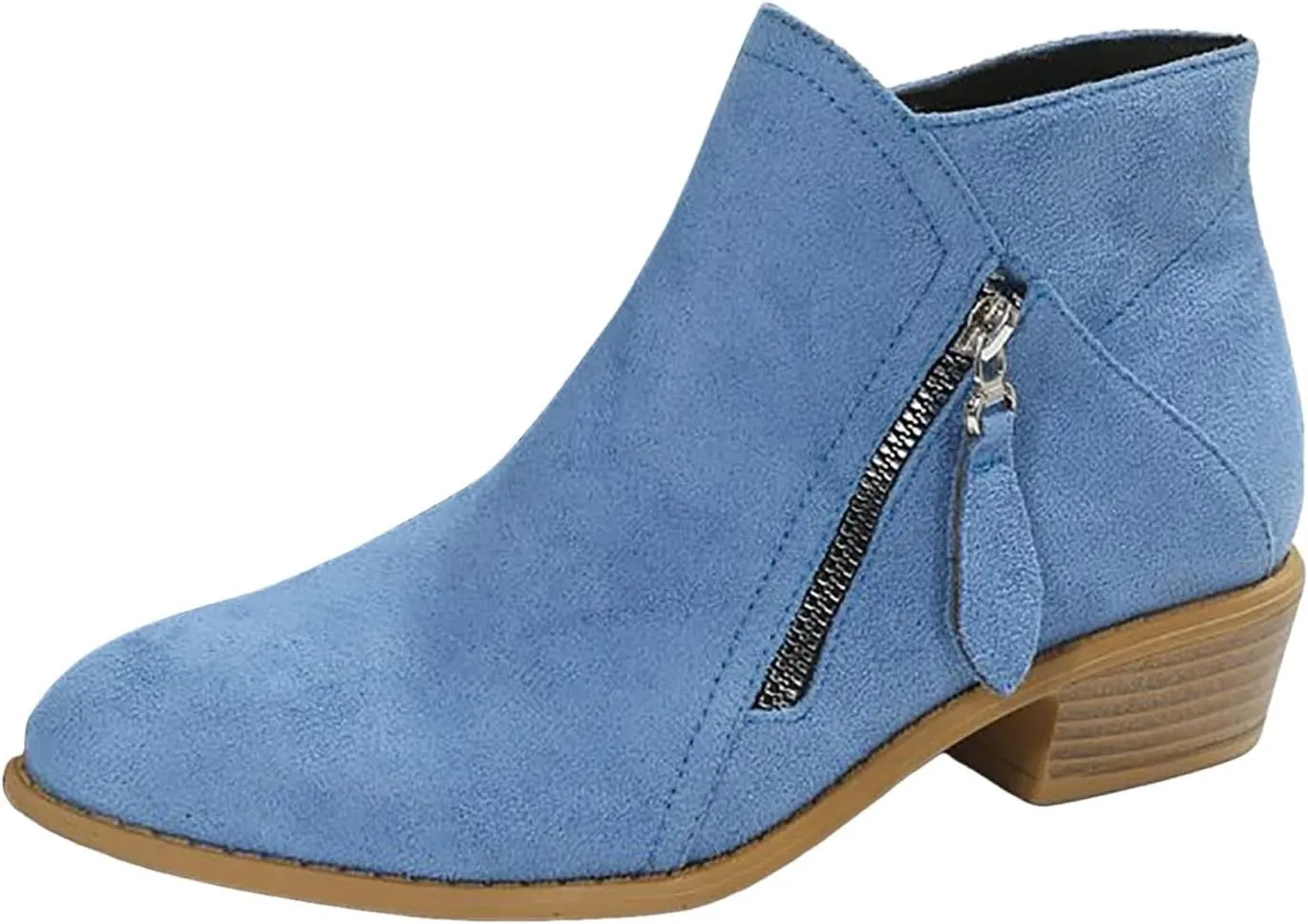 Cathalem Ankle Boots for Women Vintage Slip on Round Toe Side Zipper Chunky Block Mid Heel Booties Outdoor Ladies Shoes