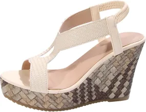 Chunky Wedge Sandals for Women Summer Comfortable Ankle Stretch Elastic Strap Platform Sandals Fashion Beach Cute Ladies Slides Fish Mouth Walking Shoes