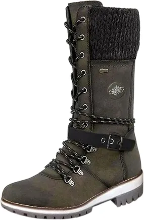 Combat Boots Womens Side Zipper Mid Calf Boots Low Heel Western Cowboy Motorcycle Booties Winter Non Slip Outdoor Shoes