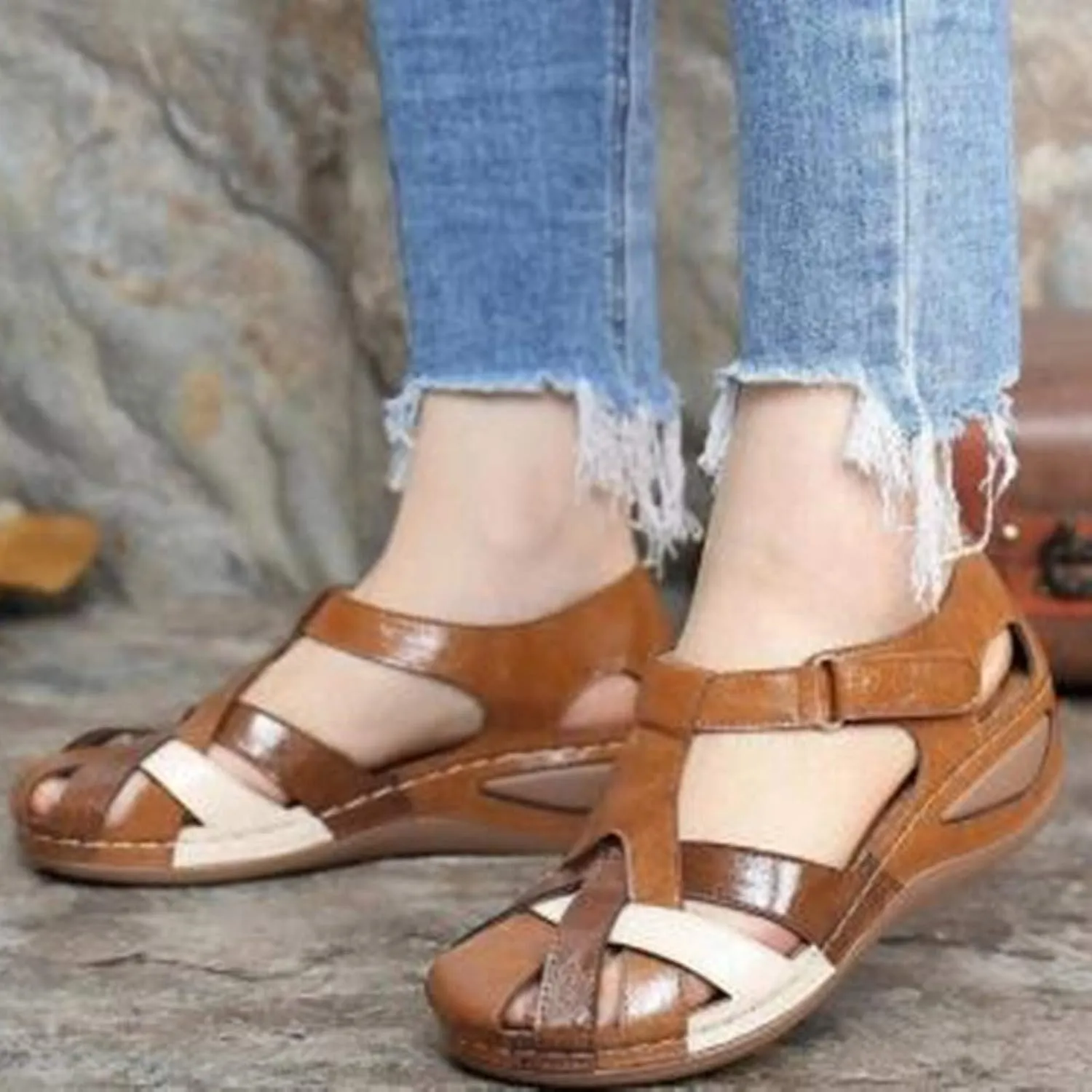 Cork Slide Sandals for Women Size Beauty Sandals Hollow Large Wedge Women Heel Shoes Women's sandals