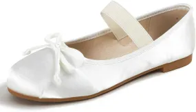 DINTAHA Ballet Flats with Strap Bow Mary Jane Flats for Women,Satin Wedding Dress Shoes