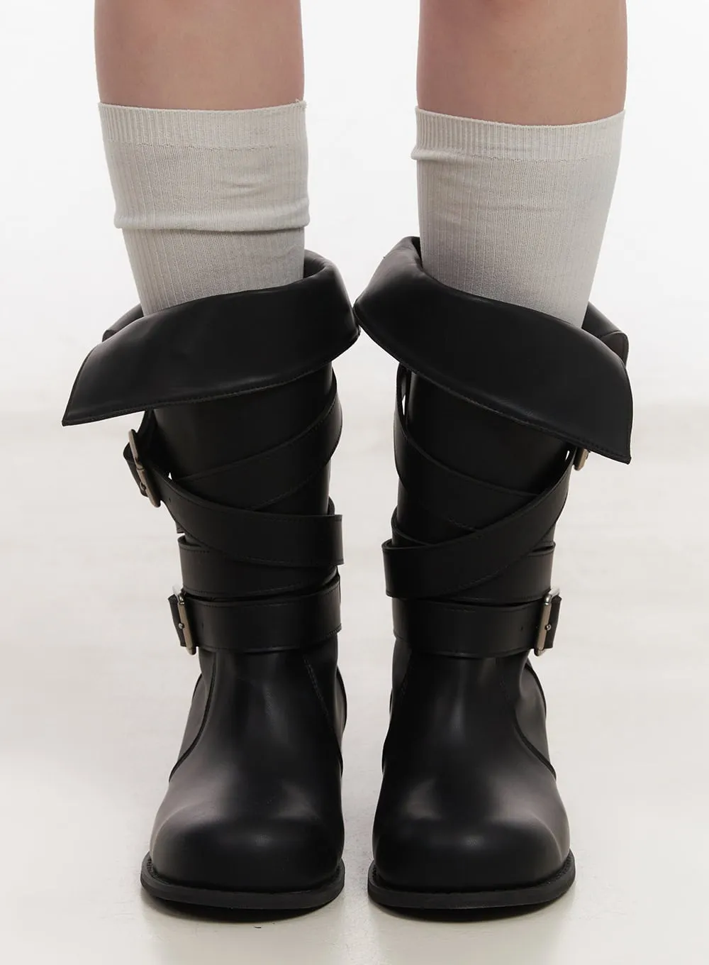 Double Buckle Mid-Calf Boots CM517
