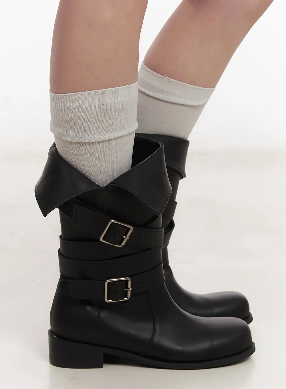 Double Buckle Mid-Calf Boots CM517