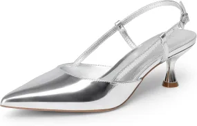 DREAM PAIRS Women's Slingback Kitten Heels Closed Pointed Toe Low Stiletto Heels Dress Bridal Party Wedding Pumps Shoes