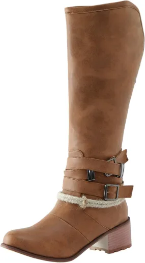 Eduavar Cowboy Boots for Women Cowboy Style, Womens Cowboy Boots Wide Calf Boots Leather Buckle Round Toe Square Heel Boots