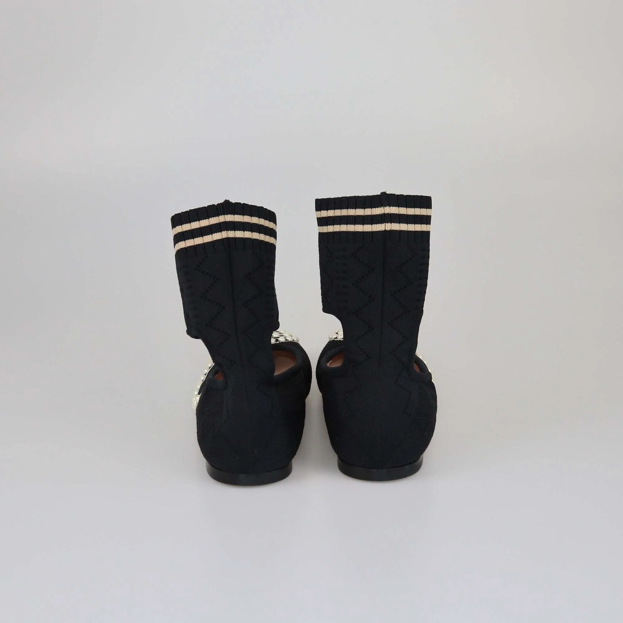 Fendi Black Knit Pearl Embellished Ballet Flats