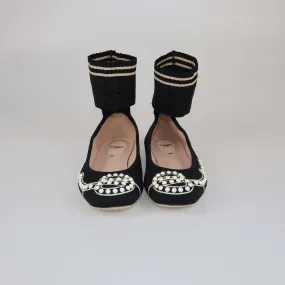 Fendi Black Knit Pearl Embellished Ballet Flats