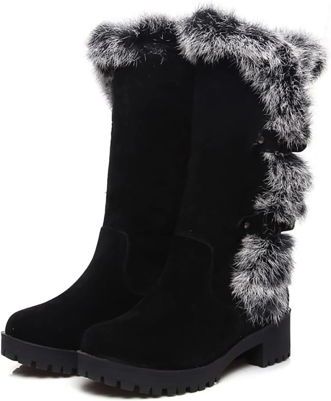 Furry Boots for Women Warm Flock Fur Insulated Snow Boots Cozy Mid Calf Winter Boots Casual Non-slip Platform Boots