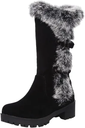 Furry Boots for Women Warm Flock Fur Insulated Snow Boots Cozy Mid Calf Winter Boots Casual Non-slip Platform Boots