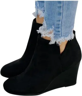 Gibobby Ankle Booties for Women Flat,Hollow Ankle Boots Low Chunky Block Stacked Heel Boots Slip On Pointed Toe Western Shoes