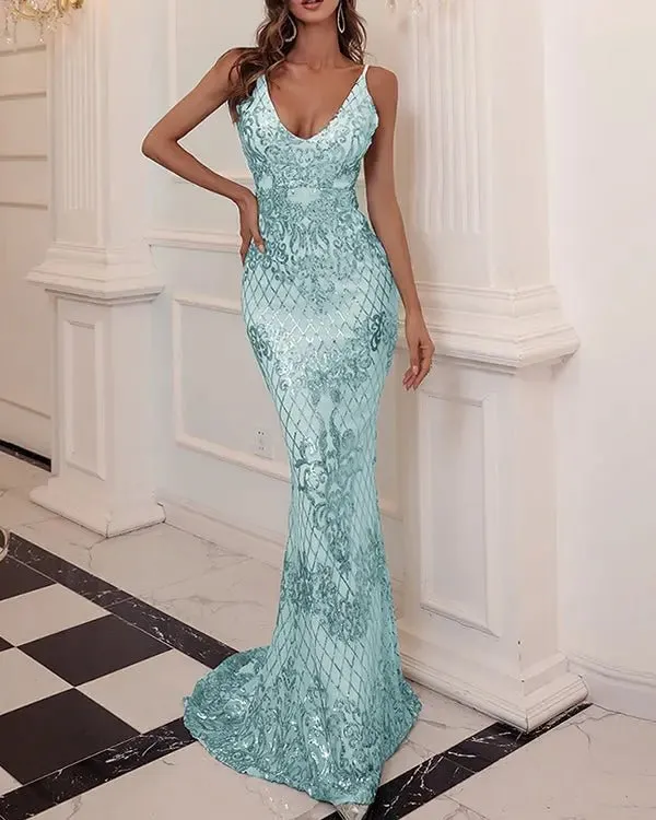 Harper Elegant Spaghetti Strap Sequin Maxi Dress