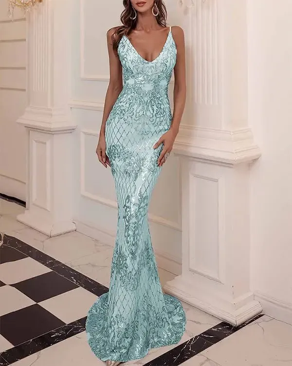 Harper Elegant Spaghetti Strap Sequin Maxi Dress