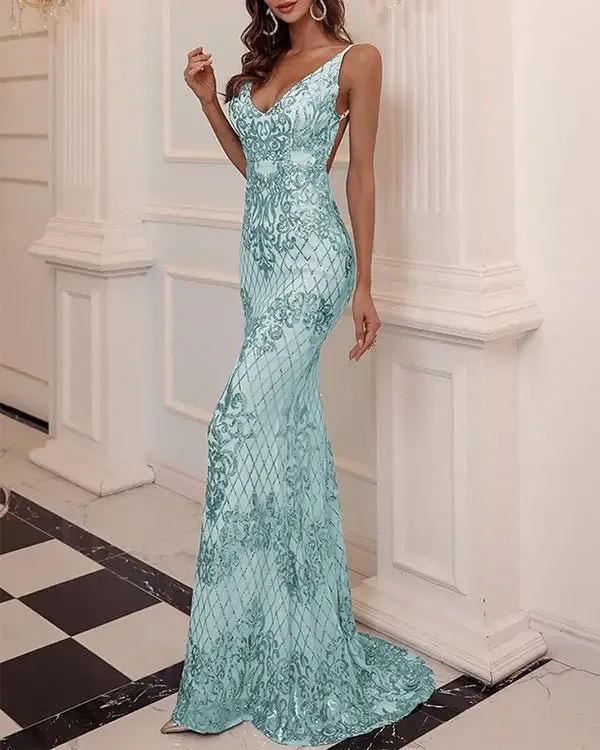 Harper Elegant Spaghetti Strap Sequin Maxi Dress