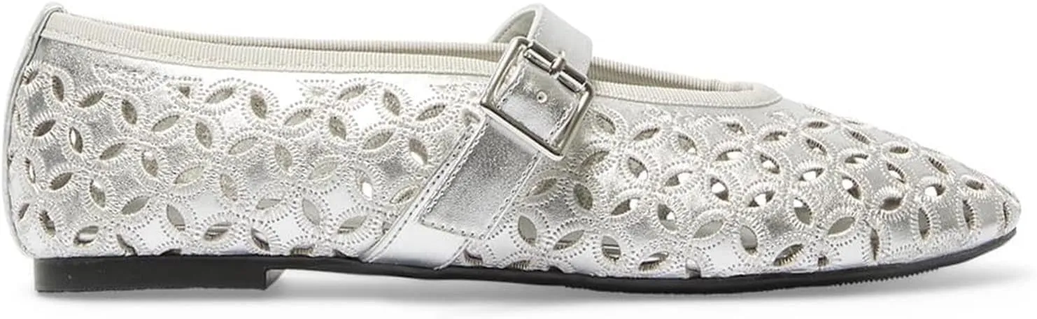Hollow Out Ballet Flats for Women,Buckle Strap Mesh Mary Jane Flats Round Toe Embroidered Flowers Comfortable Breathable Casual Daily Dress Ballerina Flat Shoes
