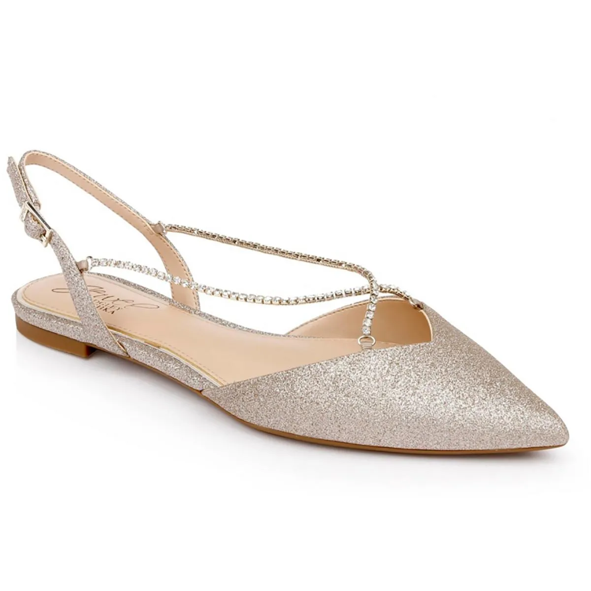 Jewel Badgley Mischka Womens Alanna Satin Slip-On Ballet Flats