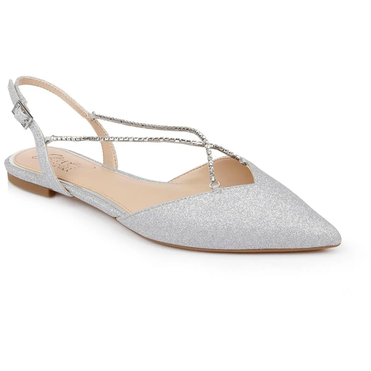 Jewel Badgley Mischka Womens Alanna Satin Slip-On Ballet Flats