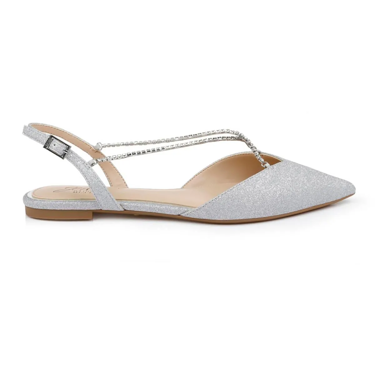 Jewel Badgley Mischka Womens Alanna Satin Slip-On Ballet Flats
