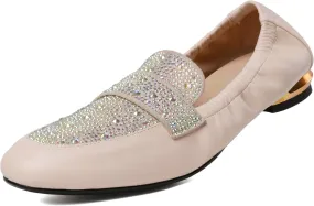 Joseywade Women's Ballet Flat Shoes Round Toe Slip On Rhinstone Walking Flats Cute Casual Low Comfort Soft Dress Shoes