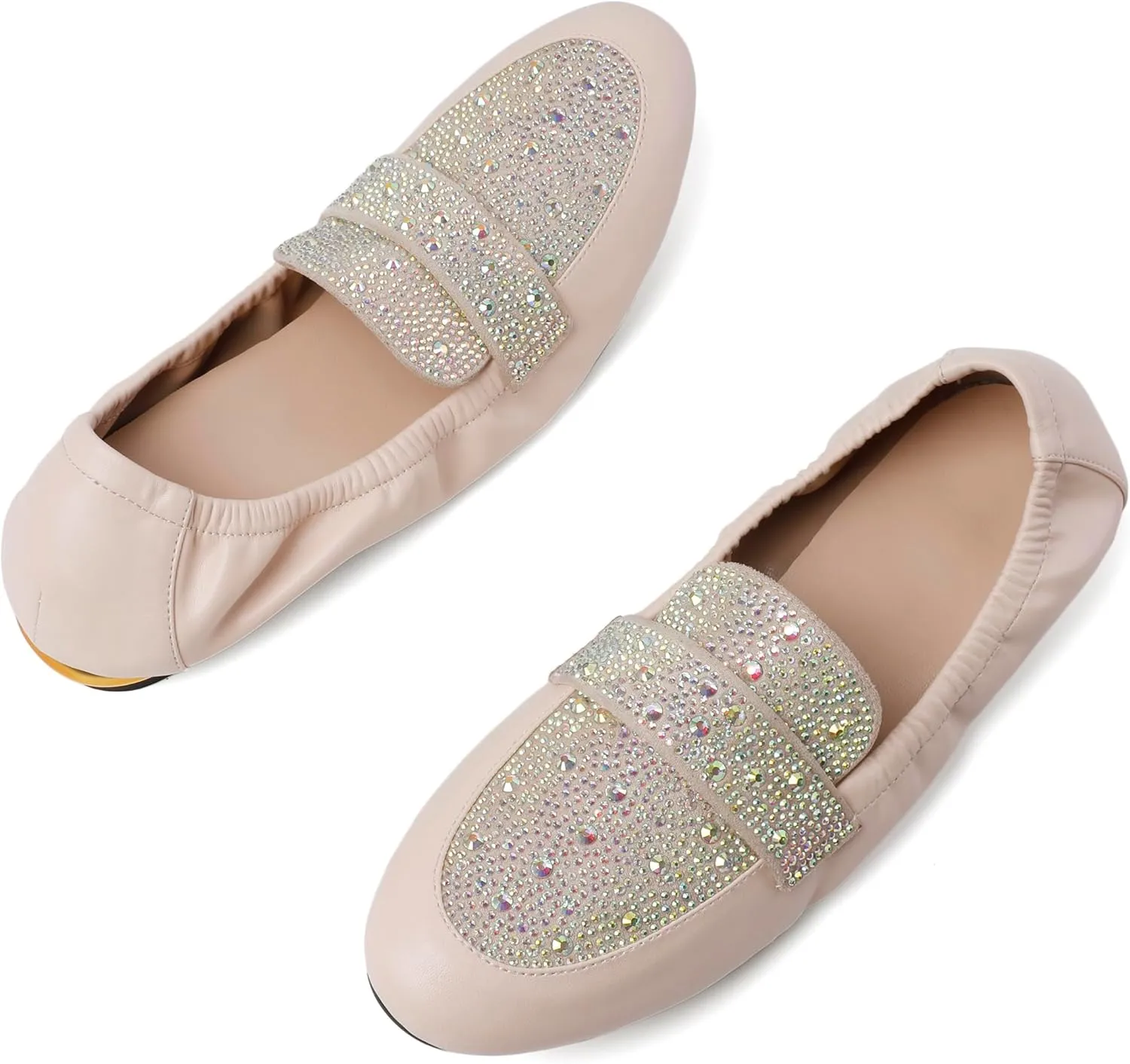 Joseywade Women's Ballet Flat Shoes Round Toe Slip On Rhinstone Walking Flats Cute Casual Low Comfort Soft Dress Shoes