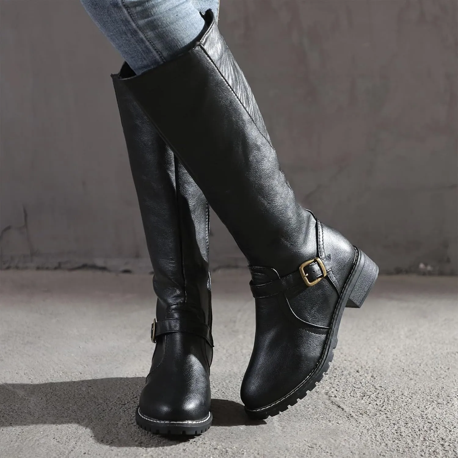 Knee High Boots for Women Vintage Side Zipper Tall Boots Mid Calf Boots Riding Boots Fall Boots Buckle