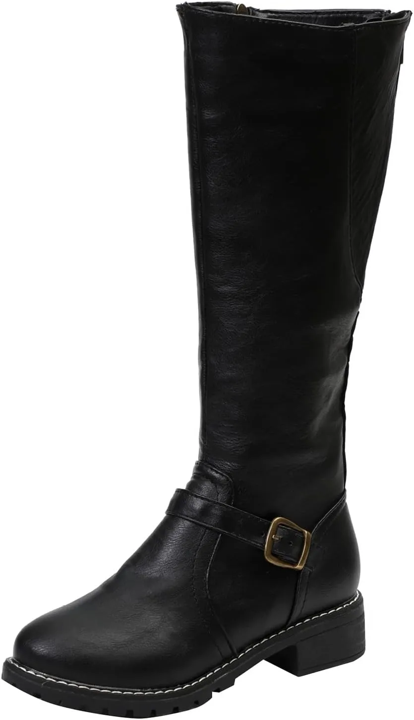 Knee High Boots for Women Vintage Side Zipper Tall Boots Mid Calf Boots Riding Boots Fall Boots Buckle