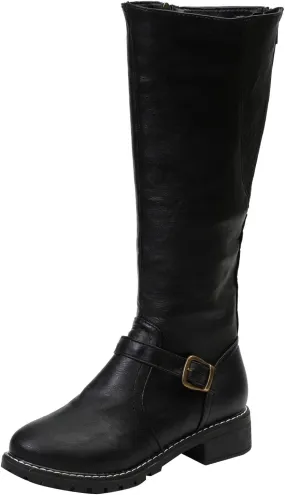 Knee High Boots for Women Vintage Side Zipper Tall Boots Mid Calf Boots Riding Boots Fall Boots Buckle