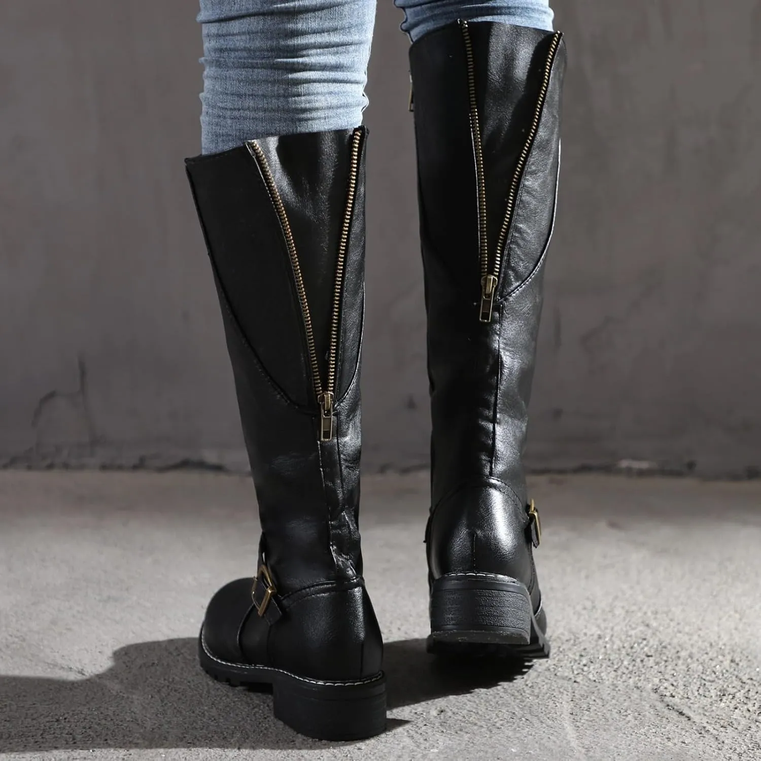 Knee High Boots for Women Vintage Side Zipper Tall Boots Mid Calf Boots Riding Boots Fall Boots Buckle