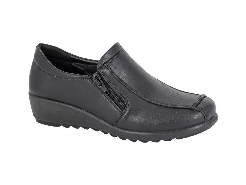 Stylish Black Wedge Work Shoe for Women with Double Zippers - Boulevard L399A