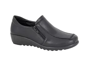 Stylish Black Wedge Work Shoe for Women with Double Zippers - Boulevard L399A