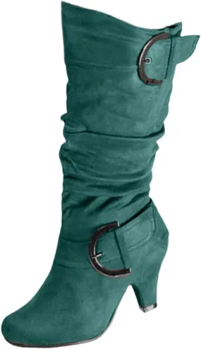 Ladmiple Cowgirl Boots Women Wide Calf Knee High Cowboy Boots Mid Heel Retro Fashion Tall Boot Pull On for Ladies