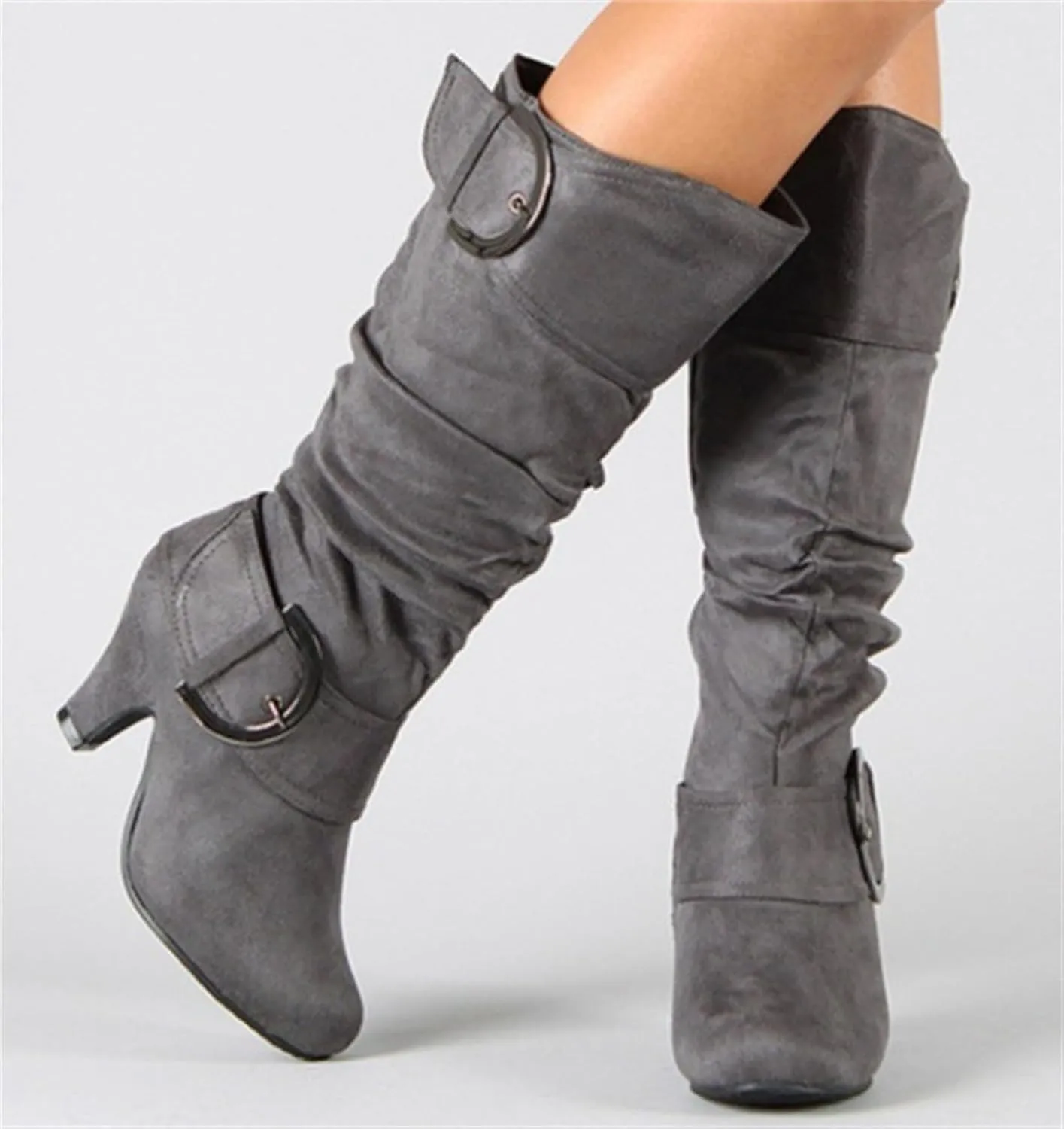 Ladmiple Fall Boots Women Knee High Wide Calf Slouchy Western Cowboy Boots Fashion Pointed Toe Cone Heel Cowgirl Boots