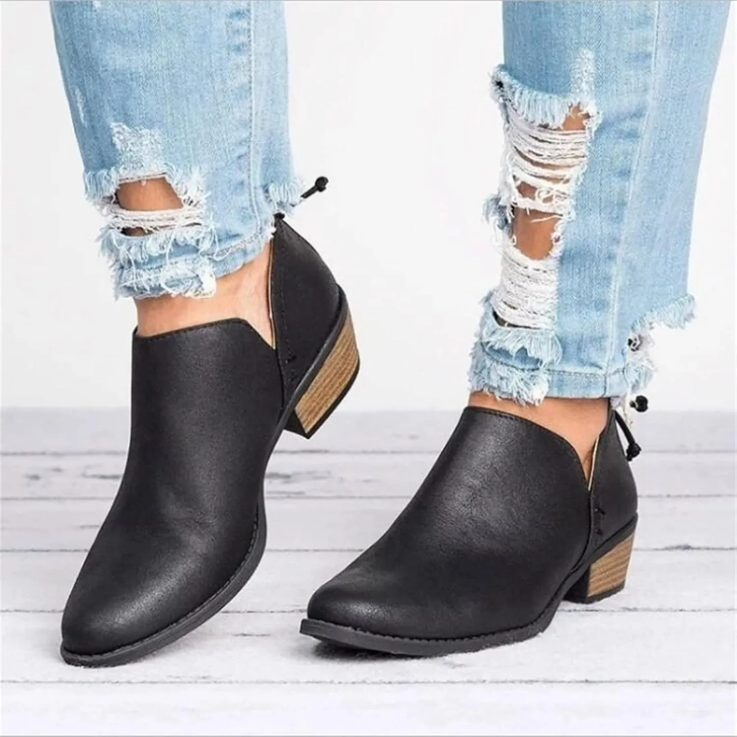 Lausiuoe Boots For Women Ankle Booties Sexy Low Heels Cowgirl Cowboy Chunky Stacked Mid Heel Zipper Western Short Boots