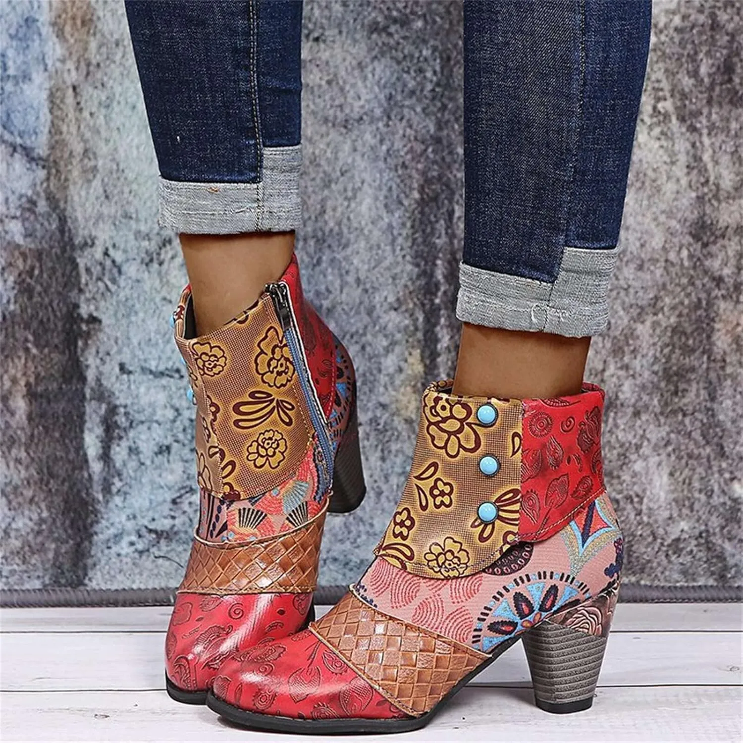 Lausiuoe Boots For Women Ankle Booties Sexy Low Heels Cowgirl Cowboy Chunky Stacked Mid Heel Zipper Western Short Boots