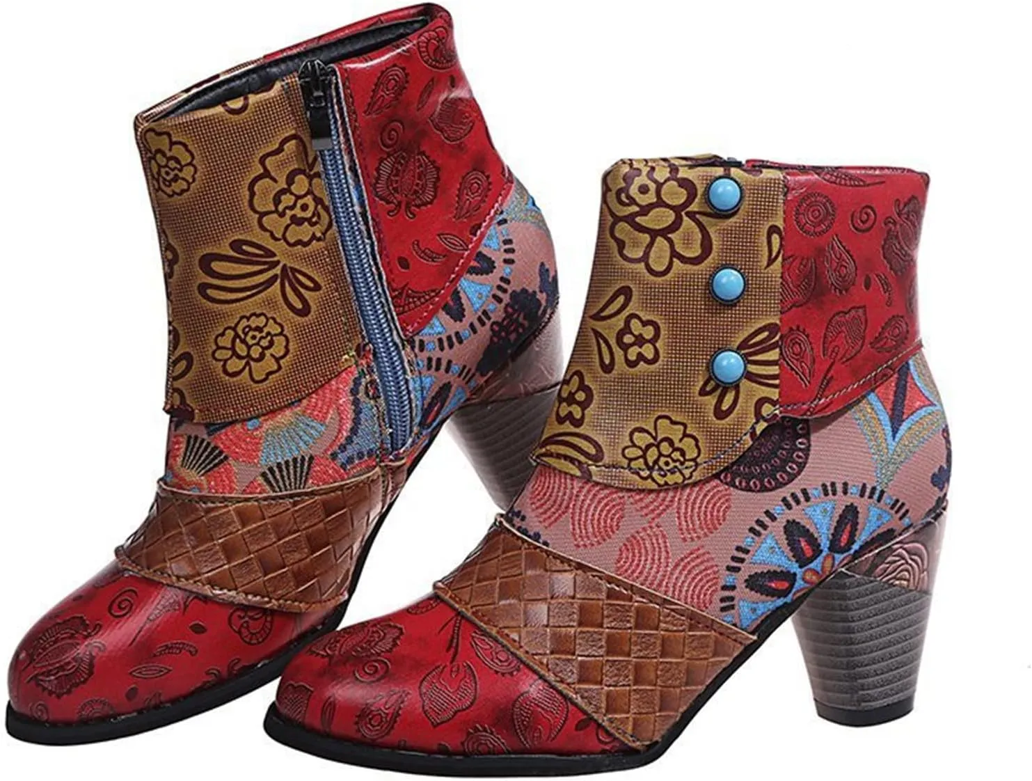 Lausiuoe Boots For Women Ankle Booties Sexy Low Heels Cowgirl Cowboy Chunky Stacked Mid Heel Zipper Western Short Boots