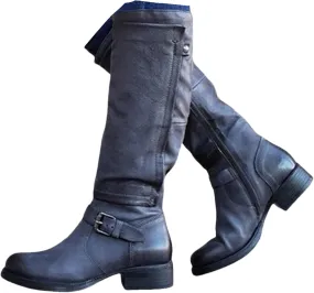 Lausiuoe Boots For Women Low Heel Mid Calf Comfortable Winter Boots Side Zip Slouchy Western Cowboy Warm Non Slip Outdoor Shoes