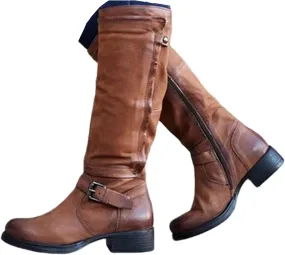 Lausiuoe Boots For Women Low Heel Mid Calf Comfortable Winter Boots Side Zip Slouchy Western Cowboy Warm Non Slip Outdoor Shoes