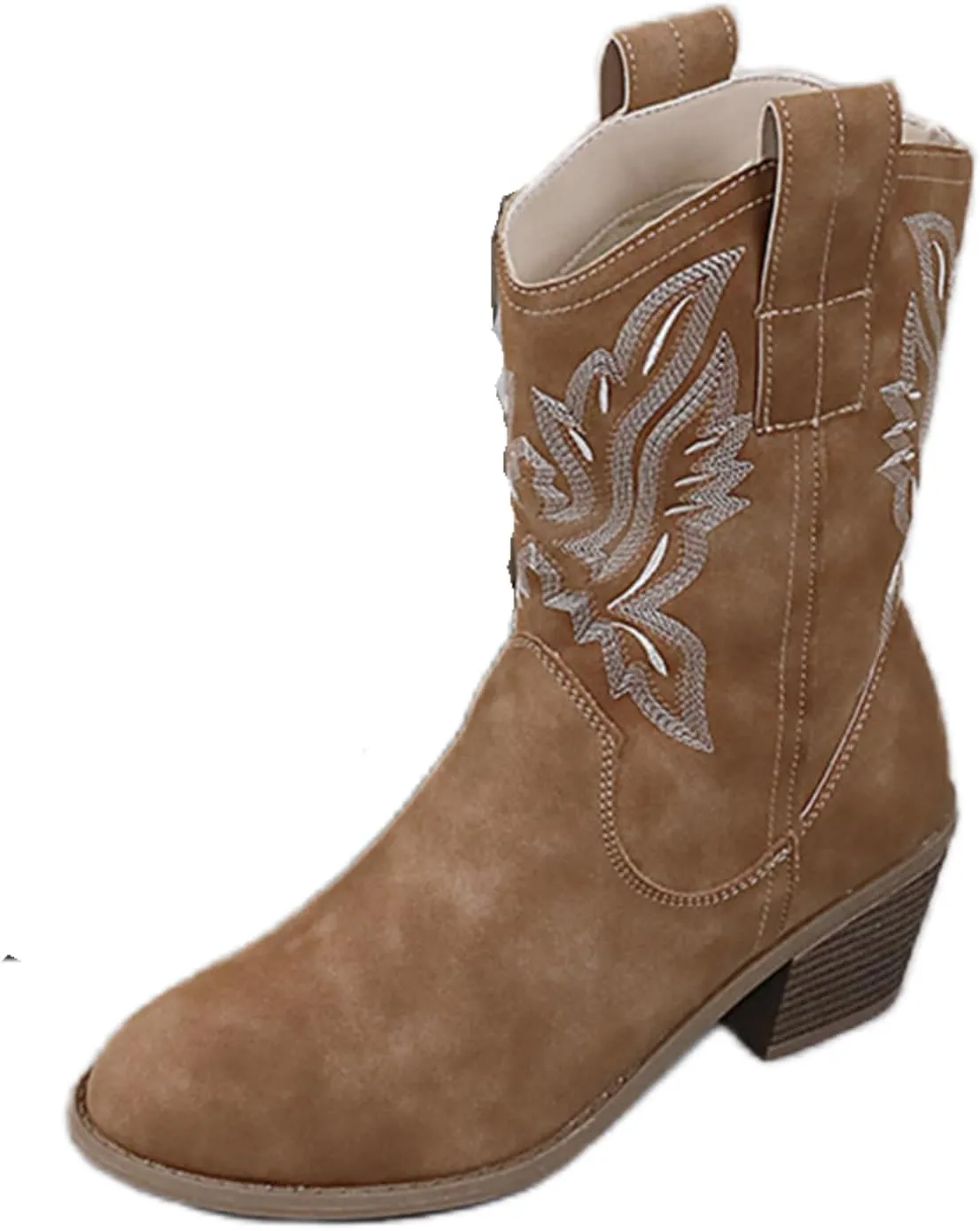 Lausiuoe Cowboy Boots For Women Wide Calf Wide Foot Embroidered Western Cowgirl Style Knee High Chunky Heel Fashion Boot